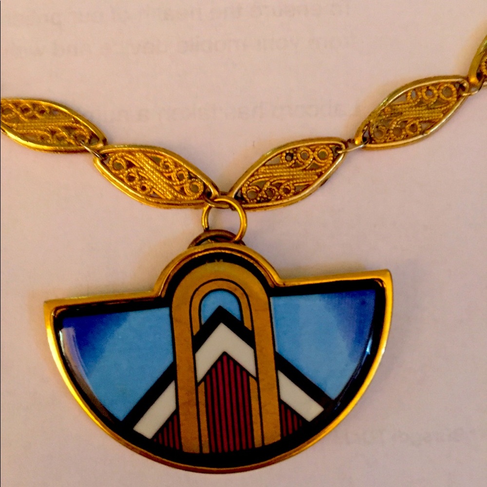 Freywille Egyptian enamel  half moon pendant